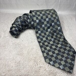 Roberto‎ Villini Collezione Mens Silk Tie Grey Black Geometric Check Hand Made